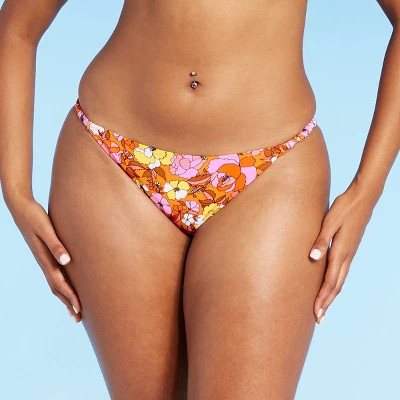 Juniors' Shirred Strappy Bikini Bottom - Xhilaration™ Pink Retro Floral | Target