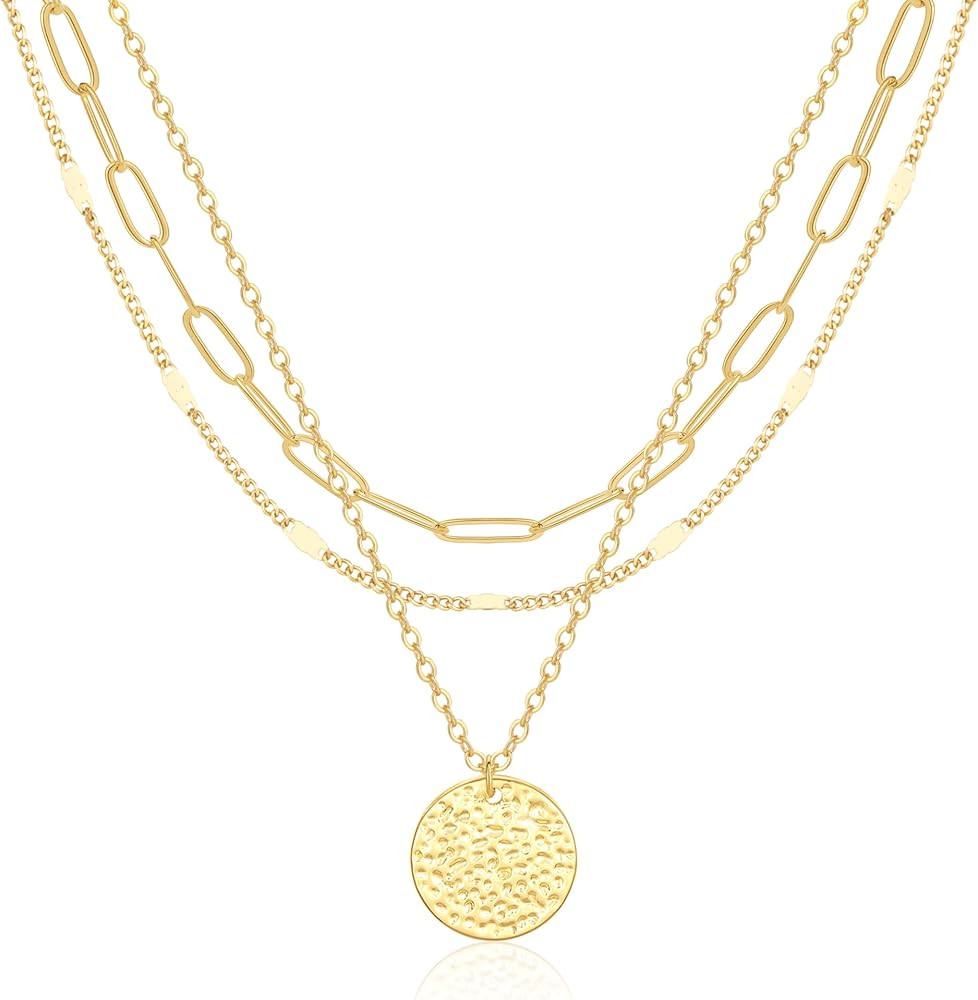 Layered Gold Necklace for Women, 14K Gold Plated Necklace Stack for Women, Dainty Adjustable Gold... | Amazon (US)
