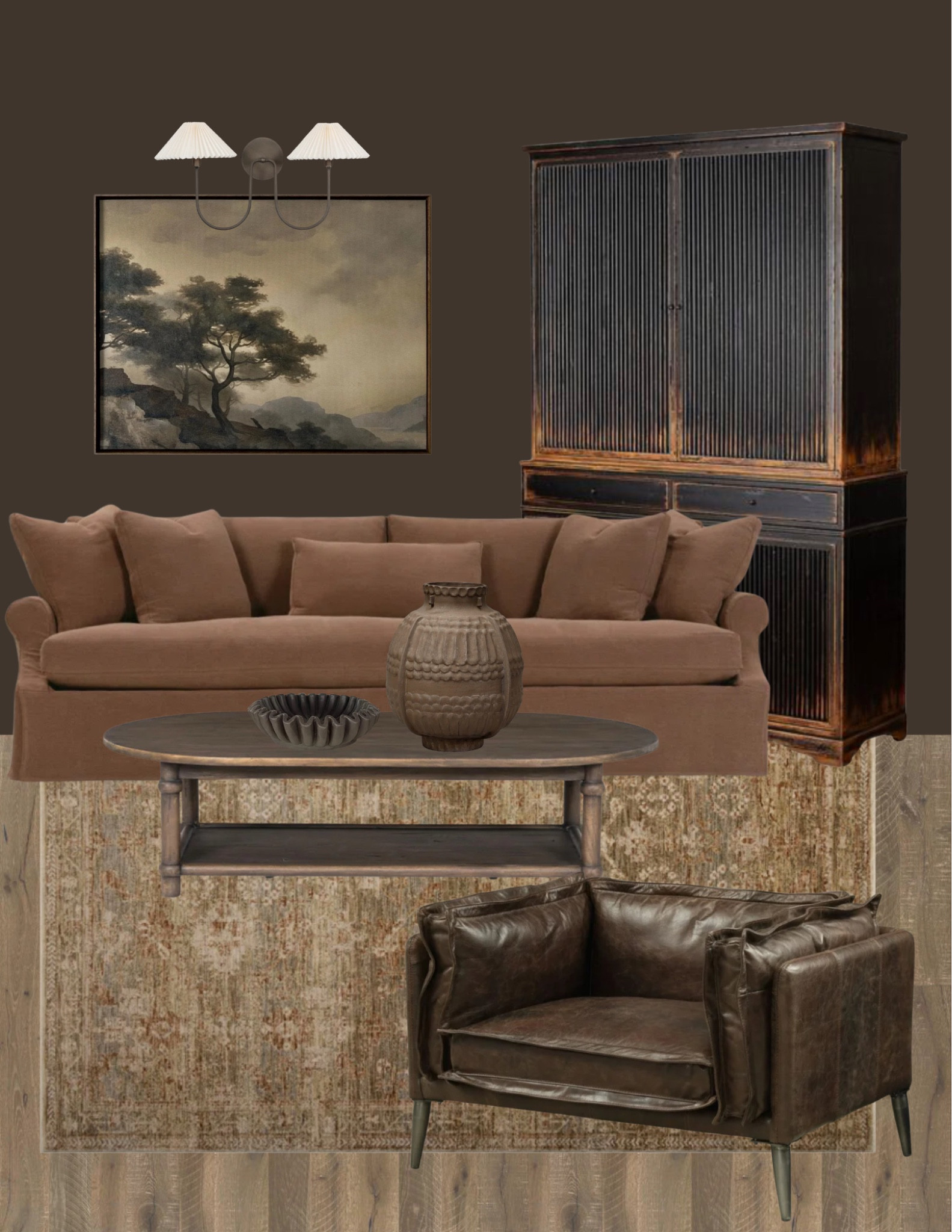 Warm, moody living room. Love this sofa and chair combo and this hutch is the real show stopper! 

#LTKItBag #LTKHome #LTKStyleTip