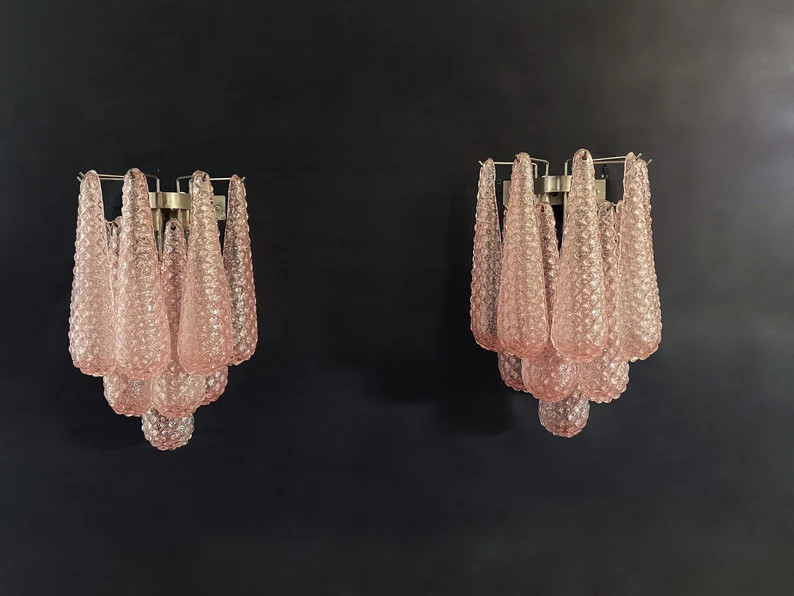 Pair of Vintage Pink Glass Petals Drop Wall Sconce - Etsy | Etsy (US)