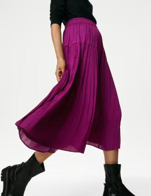 Satin Plisse Midi Pleated Skirt | Marks & Spencer (UK)