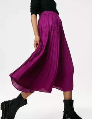 Satin Plisse Midi Pleated Skirt | Marks & Spencer (UK)