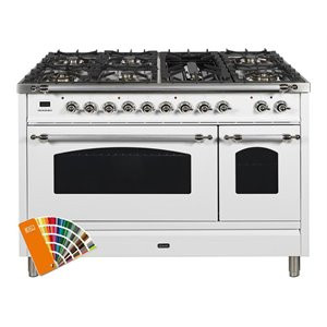 ILVE Nostalgie 48" LP Metal Double Oven Dual Fuel Range in Custom RAL/Chrome | Cymax