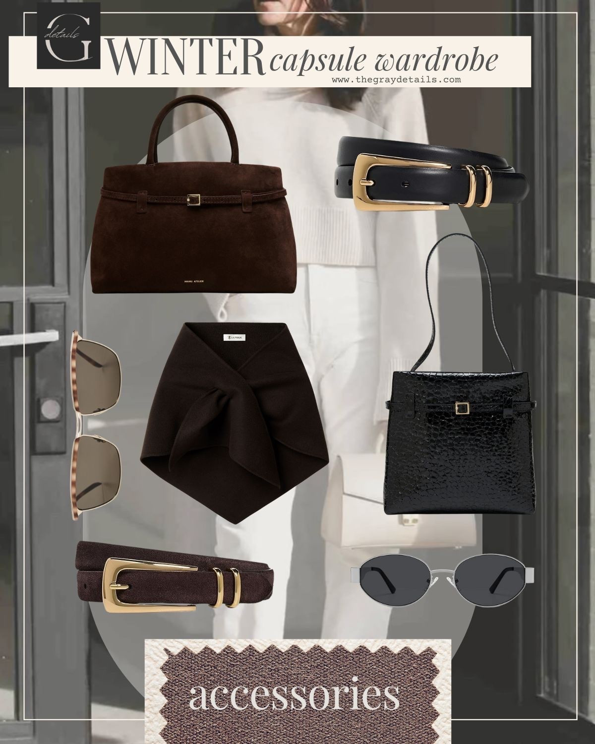 Classy Accessories for my winter capsule wardrobe including a suede belt, black belt, triangle scarf, croc bag, suede tote, Amazon sunglasses  

#LTKSaleAlert #LTKFindsUnder100 #LTKOver40
