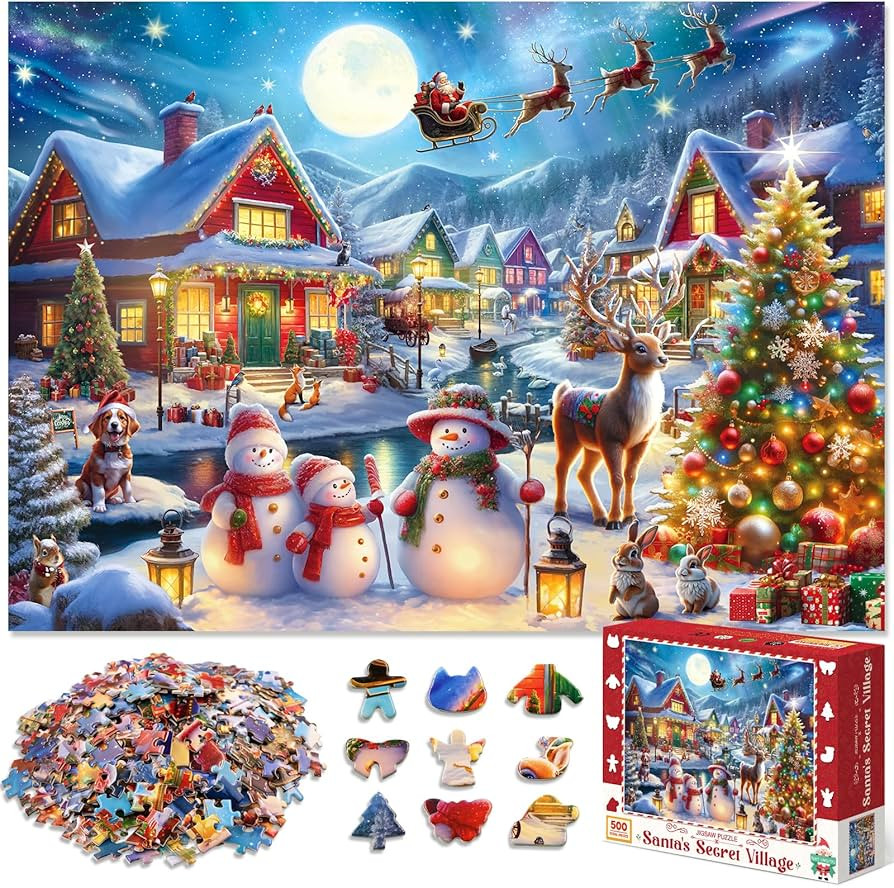 500 Piece Christmas Puzzle for Adults and Kids Santa's Secret Village Jigsaw Puzzle with Irregula... | Amazon (US)