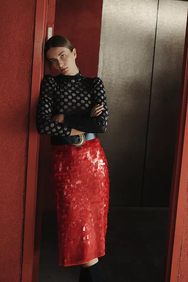 Maeve Sequined Midi Skirt | Anthropologie (US)