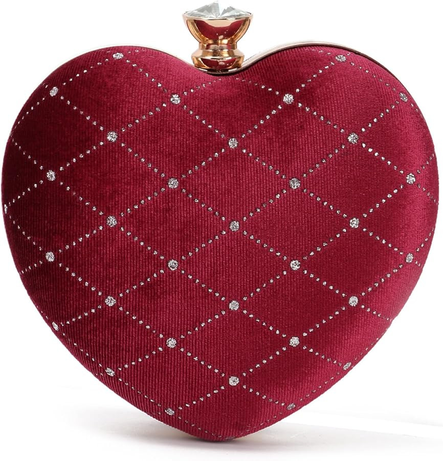 Oweisong Red Heart Shaped Purses for Women Black Velvet Clutch Bag Sparkling Rhinestone Evening H... | Amazon (US)