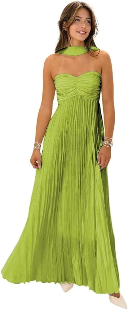 Lorencia Strapless Chiffon Bridesmaid Dresses with Scarf Long Pleated A Line Prom Formal Evening ... | Amazon (US)