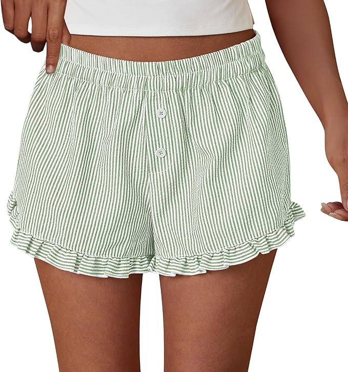 PRETTYGARDEN Womens Boxer Shorts Y2K Ruffle Pajama 2026 Summer Spring Lounge Sleep Striped Casual... | Amazon (US)