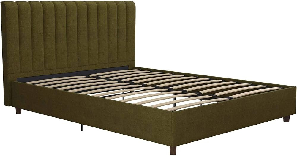 Novogratz Brittany Upholstered Bed, Queen, Green Linen | Amazon (US)