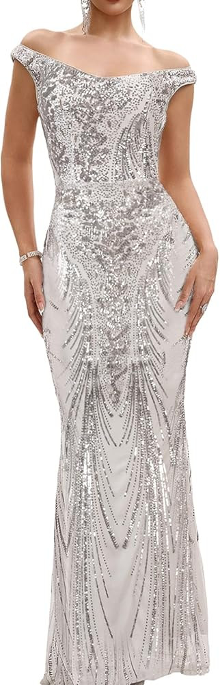 Women's Elegant V Neck Prom Dress Sequin Sleeveless Long Evening Party Dress | Amazon (US)