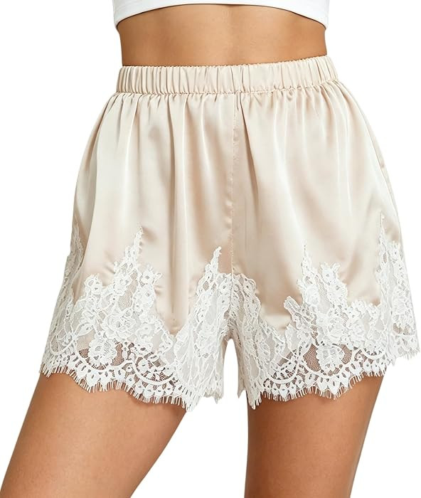 Satin Shorts for Women Elastic Waist Lace Slip Mini Shorts Pettipants Silk Boxer Short Lounge Sle... | Amazon (US)