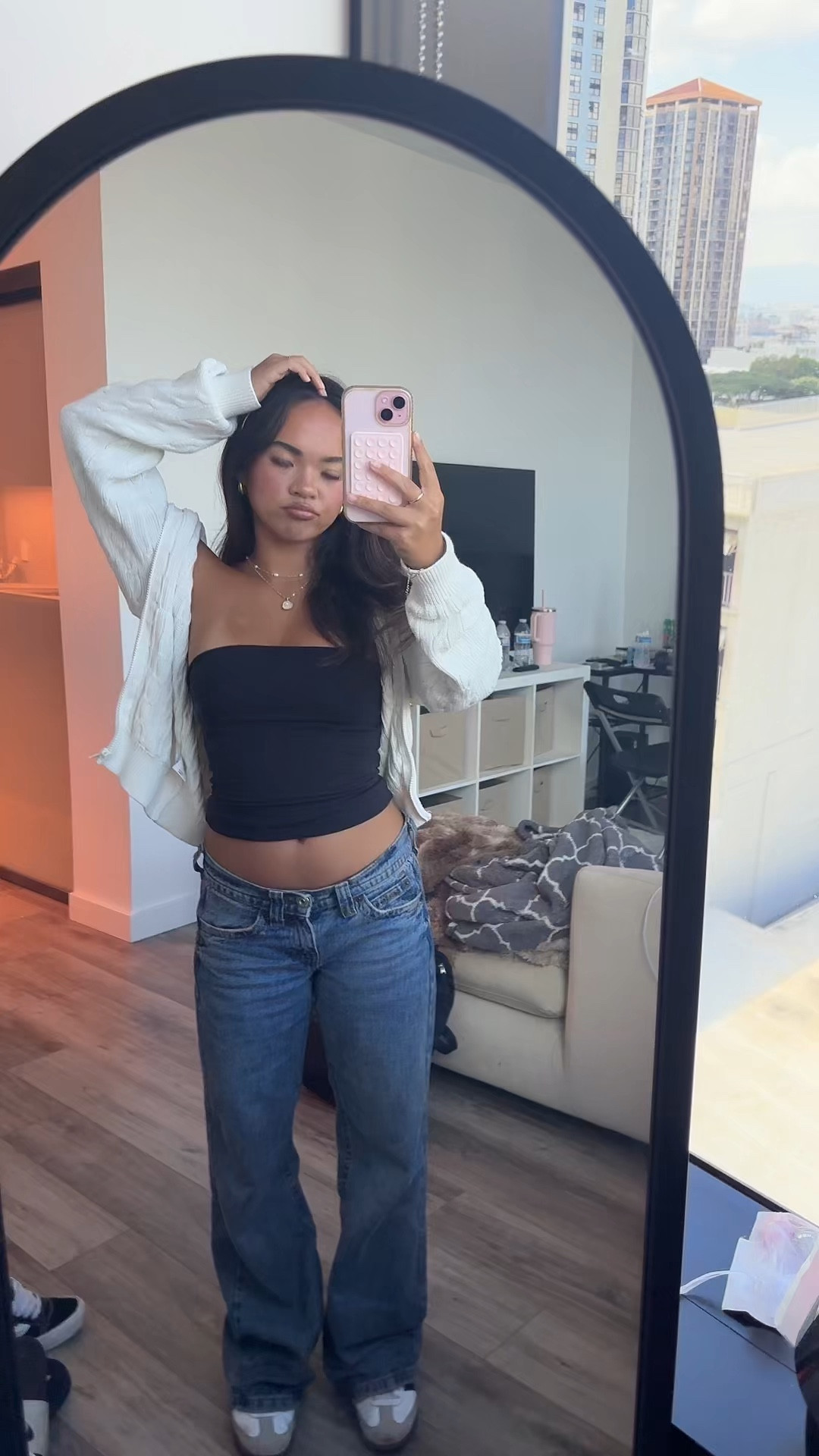 Top size 2xs 
Jacket OS from brandy 
Jeans size 25

#LTKGiftGuide #LTKStyleTip #LTKSeasonal