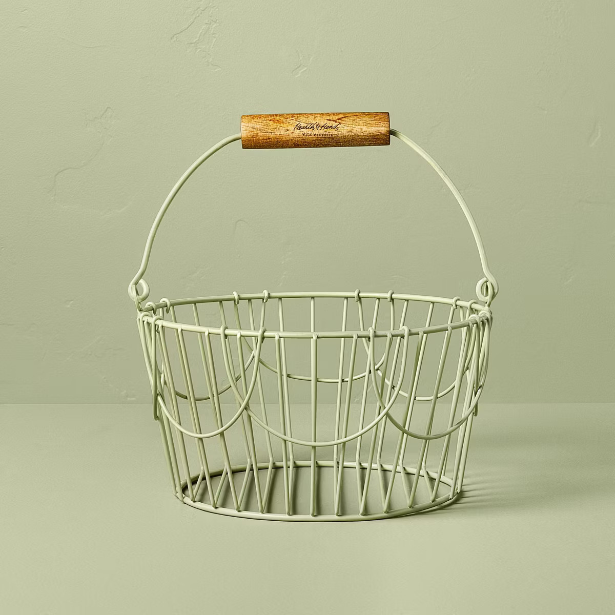 Coated Wire Easter Basket with Wood Handle Sage Green - Hearth & Hand™ with Magnolia | Target