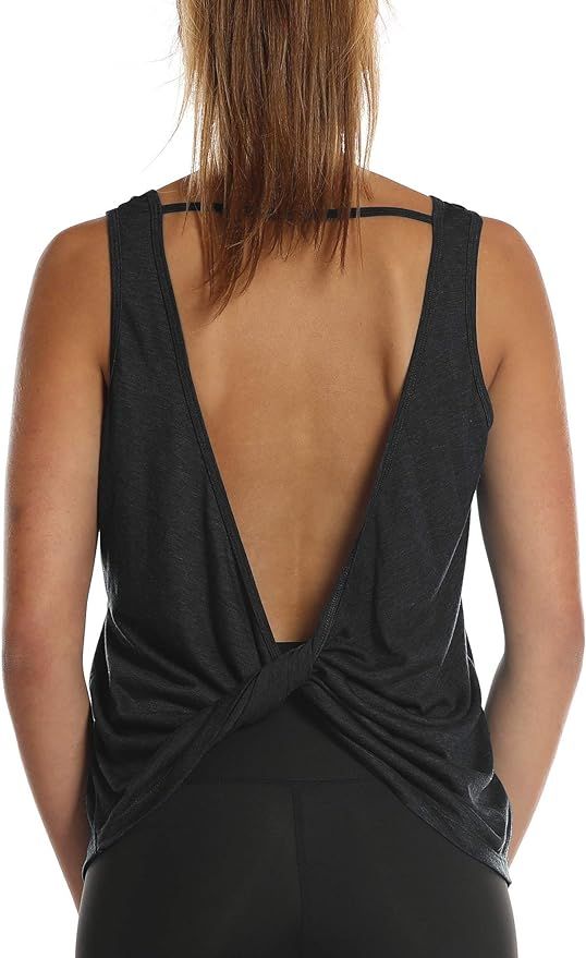 icyzone Workout Tank Tops for Women - Open Back Strappy Athletic Tanks, Yoga Tops, Gym Shirts | Amazon (US)