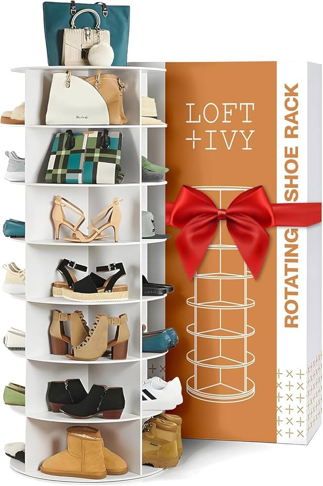 Rotating Shoe Rack Tower - 360 Spinning Shoe Rack Organizer - Lazy Susan for Shoes - Fits 28 Pair... | Amazon (US)