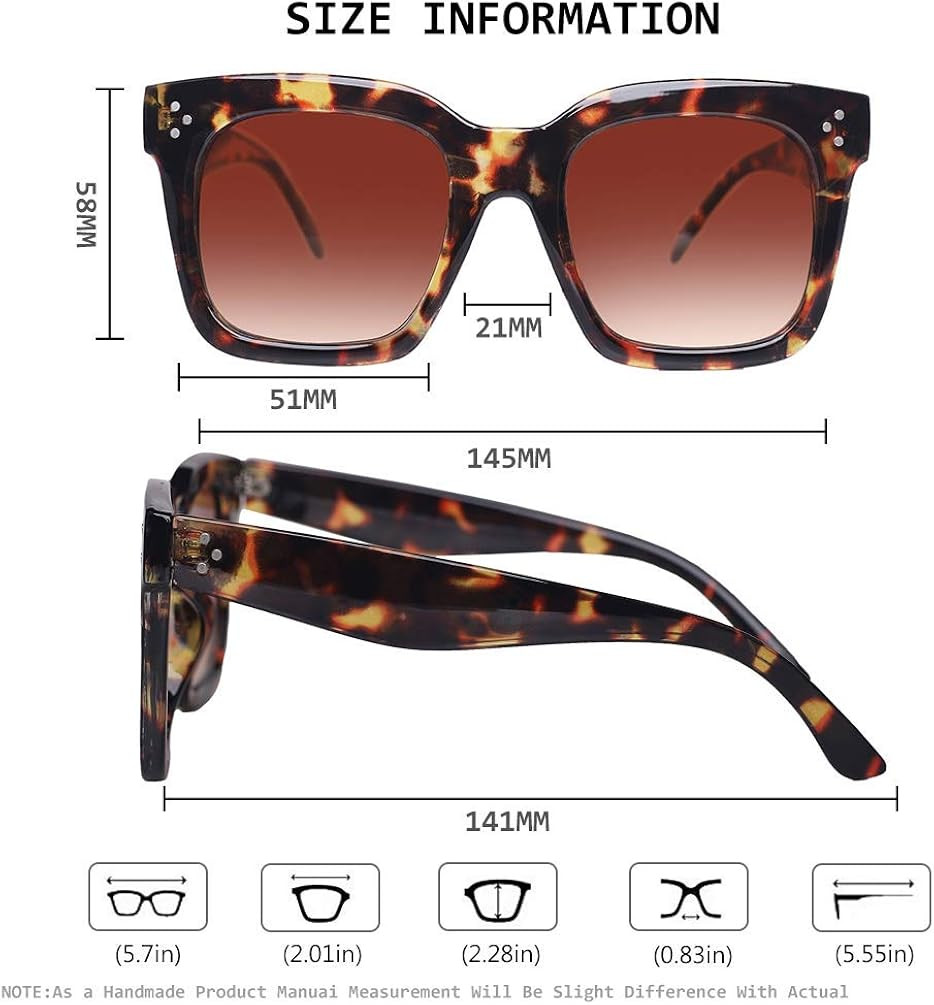 TAOTAOQI Vintage Women Oversized Sunglasses Designer Luxury Square Sun Glasses UV400 Protection F... | Amazon (US)