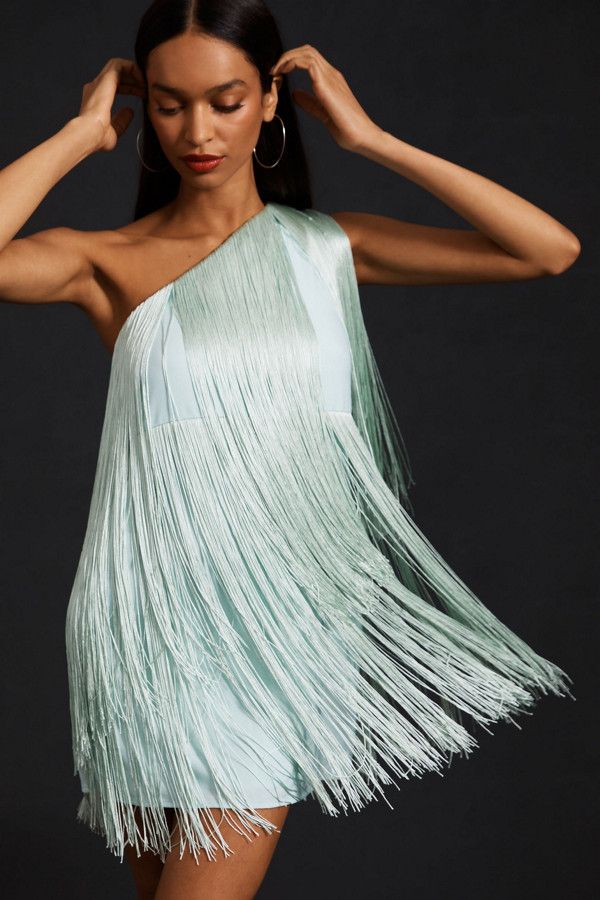 One-Shoulder Fringed Mini Dress | Nuuly