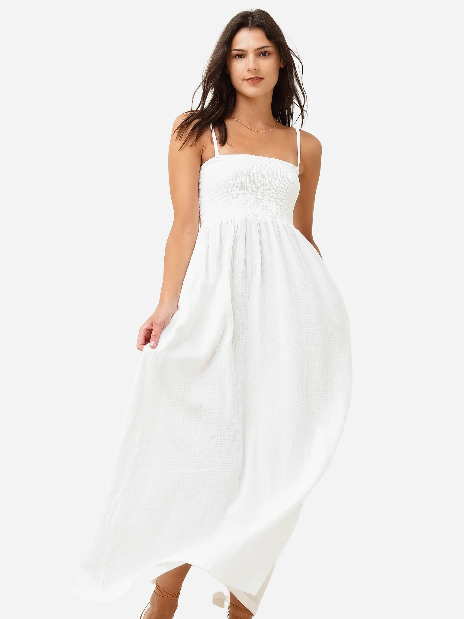 Monrow Women's Gauze Smocked Long Dress | Saint Bernard