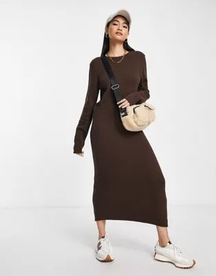 NA-KD knitted midi dress in brown | ASOS (Global)