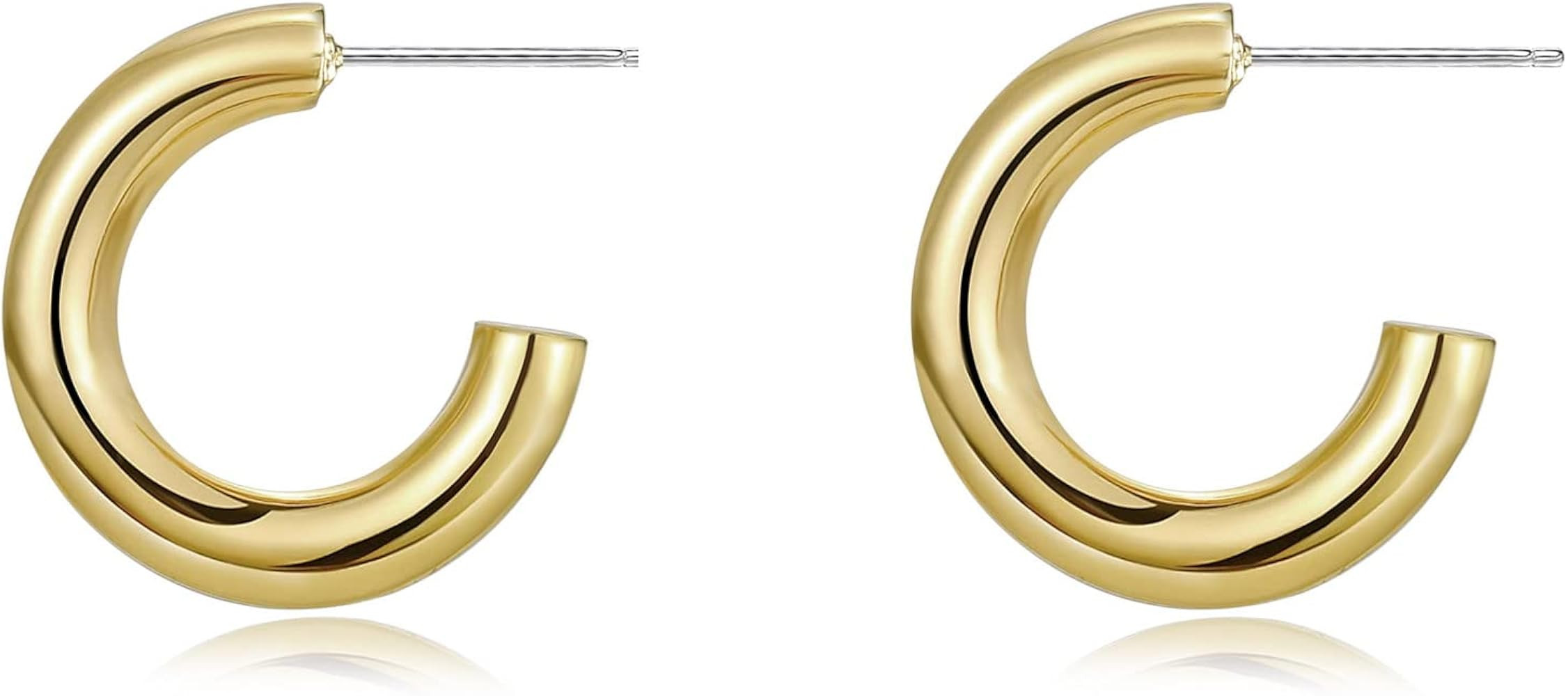 Chunky Gold Hoops Earrings for Women Thick 18K Real Gold Plated Open Hoop Lightweight | Amazon (US)