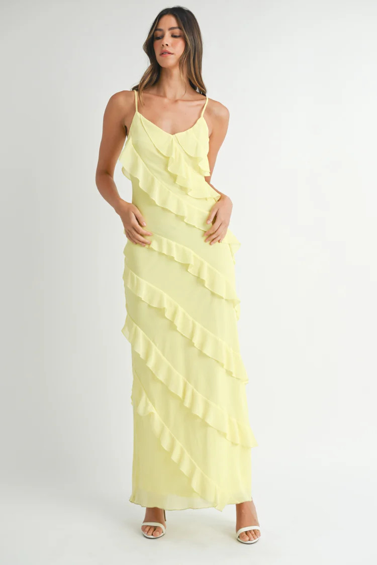 Gisele Yellow Ruffle Maxi Dress | Confête