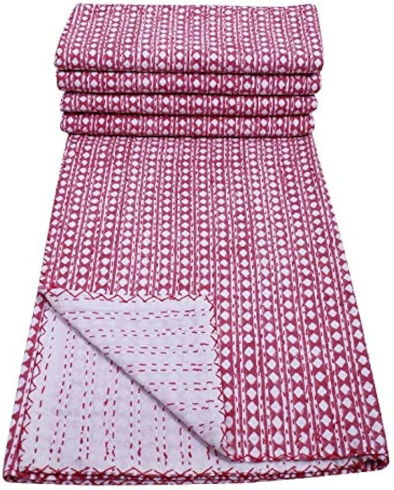 Indian Block Print Quilt Kantha Quilt Queen Size Throw Blanket Bedspread Pure Cotton (90 X 108 In... | Amazon (US)