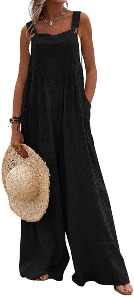 chouyatou Women's Casual Adjustable Strap Wide Leg Bib Overalls Jumpsuit with Pockets | Amazon (CA)