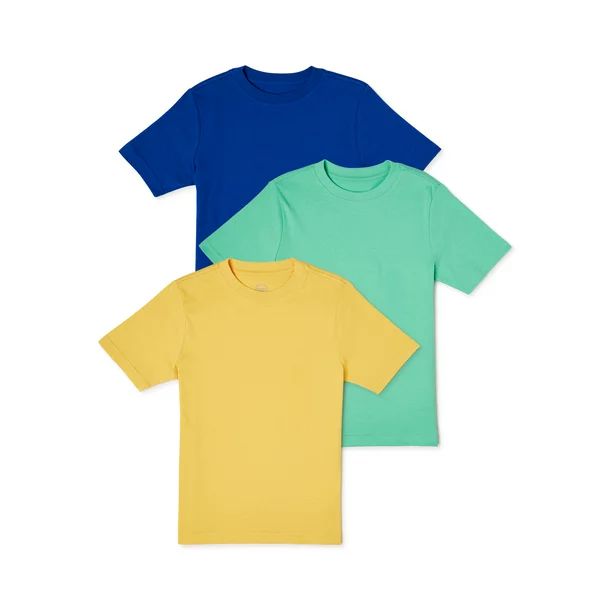Wonder Nation Boys Solid Crewneck Short Sleeve T-Shirt, 3-Pack, Sizes 4-18 & Husky | Walmart (US)
