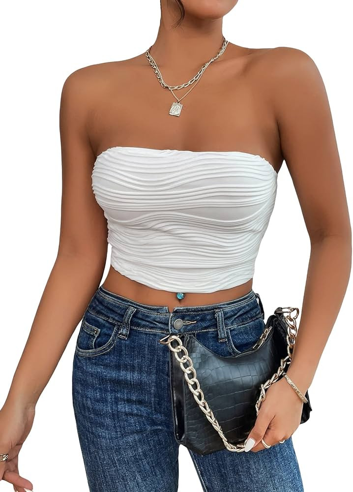 SOLY HUX Women's Sexy Strapless Sleeveless Bandeau Summer Tube Crop Top | Amazon (US)