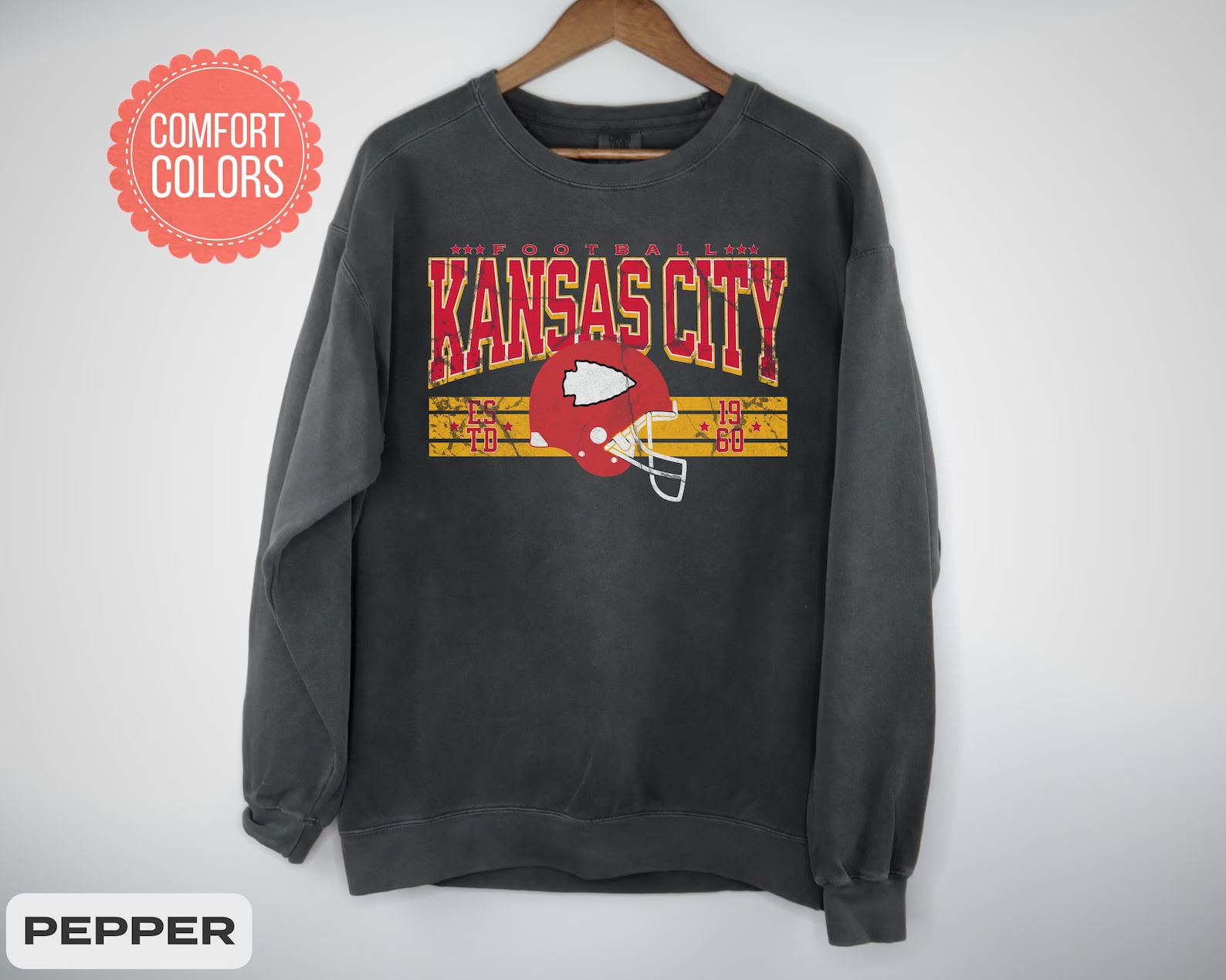 Kansas City Football Comfort Colors Vintage Style Sweatshirt, Kansas City Football Crewneck, Foot... | Etsy (US)
