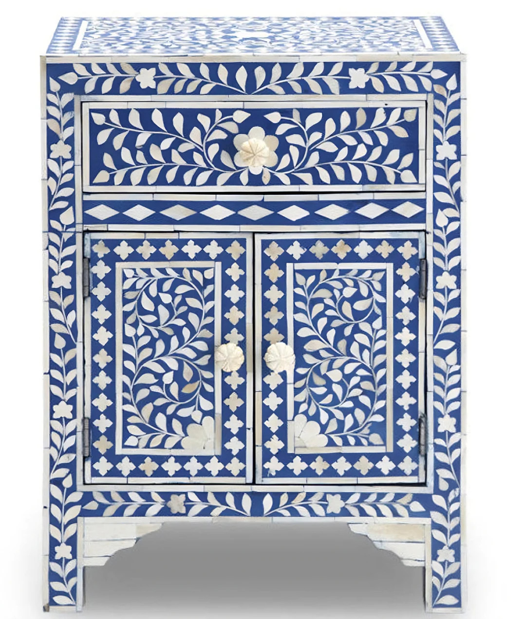 Combo 2 Pcs of Blue Mother Of Pearl Inlay Bedside Bone Inlay Floral Design Bedside Night Stand Ta... | Etsy (US)