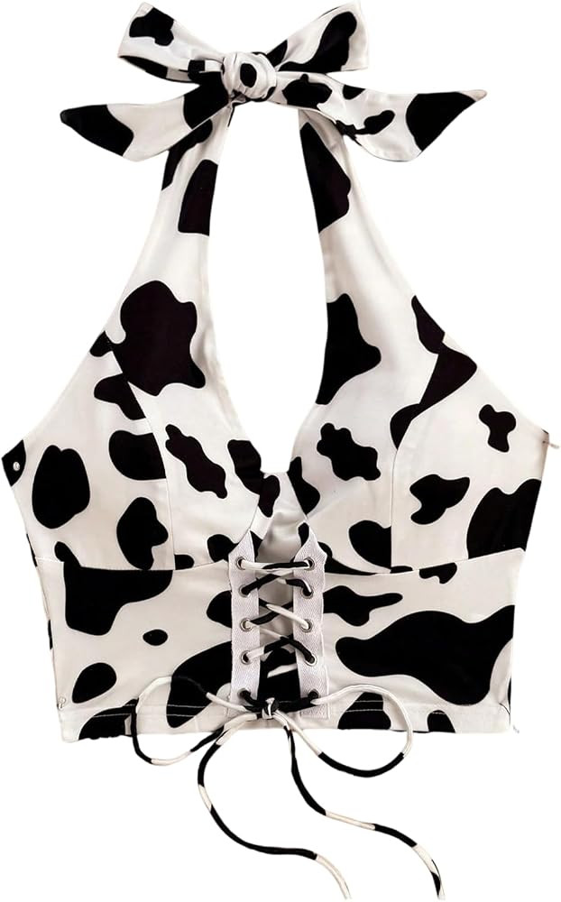 SHENHE Women's Cow Print Backless Halter Neck Smocked Crop Top Western Cowgirl Tank | Amazon (US)