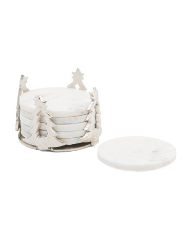 6pk Coasters With Decorative Tree Holder | TJ Maxx