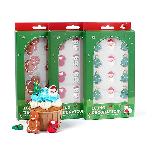 Edible Christmas Cake Decorations, Edible Gingerbread Men, Christmas Tree Candy, Santa Claus Icing Decorations, Christmas Socks, Snowman for Gingerbread House, Cupcakes, Cake, Cookies, and Cakecicles | Amazon (US)