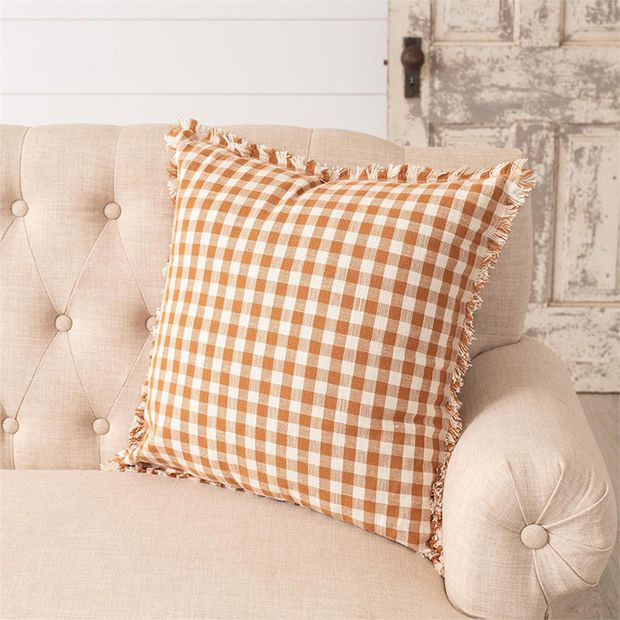 Fall Plaid Fringed Accent Pillow | Antique Farm House