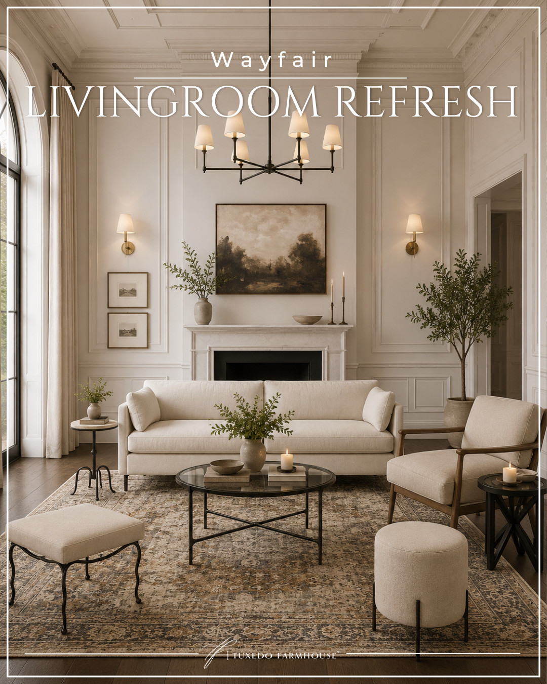 Elevate your living room with timeless pieces that feel both elegant and inviting. 🤍 This Wayfair refresh combines classic silhouettes, warm neutral tones, rich dark finishes, and a beautifully layered vintage-inspired rug to create a space that feels collected and effortlessly sophisticated. 

 #LTKSeasonal #LTKHome #LTKSaleAlert