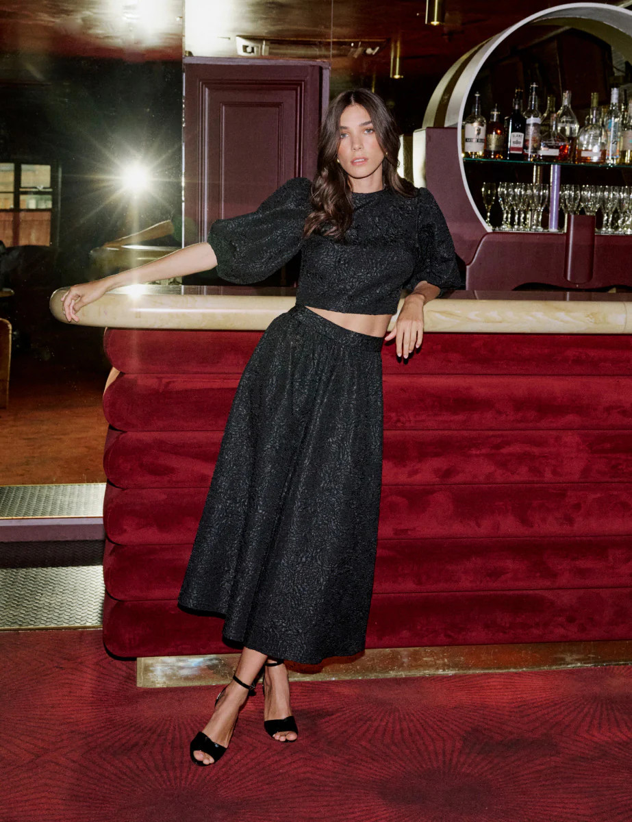 Black Floral Jacquard Midi Skirt | Nobody's Child