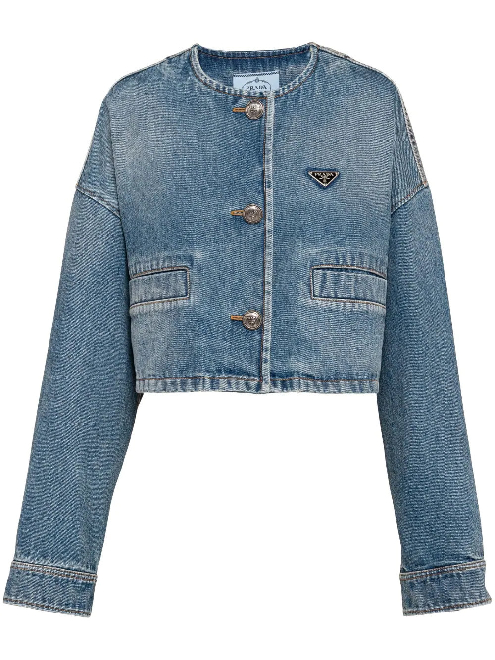 Prada triangle-logo denim blouson jacket - Blue | Farfetch Global