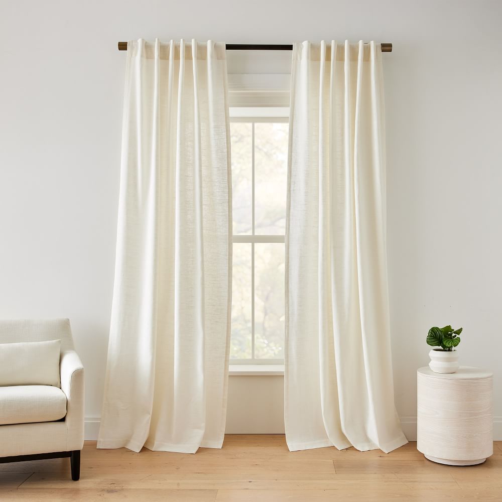 Textured Luxe Linen Curtain - Alabaster | West Elm (US)
