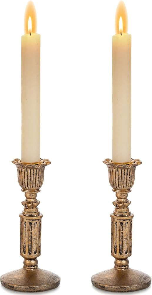 Vintage Candlestick Candle Holder for Taper - Distressed Bronze PolyResin Antique Candleholder Se... | Amazon (US)