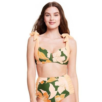 Women's Lily Floral Print Underwire Bikini Top - Fe Noel x Target Peach/Dark Olive | Target