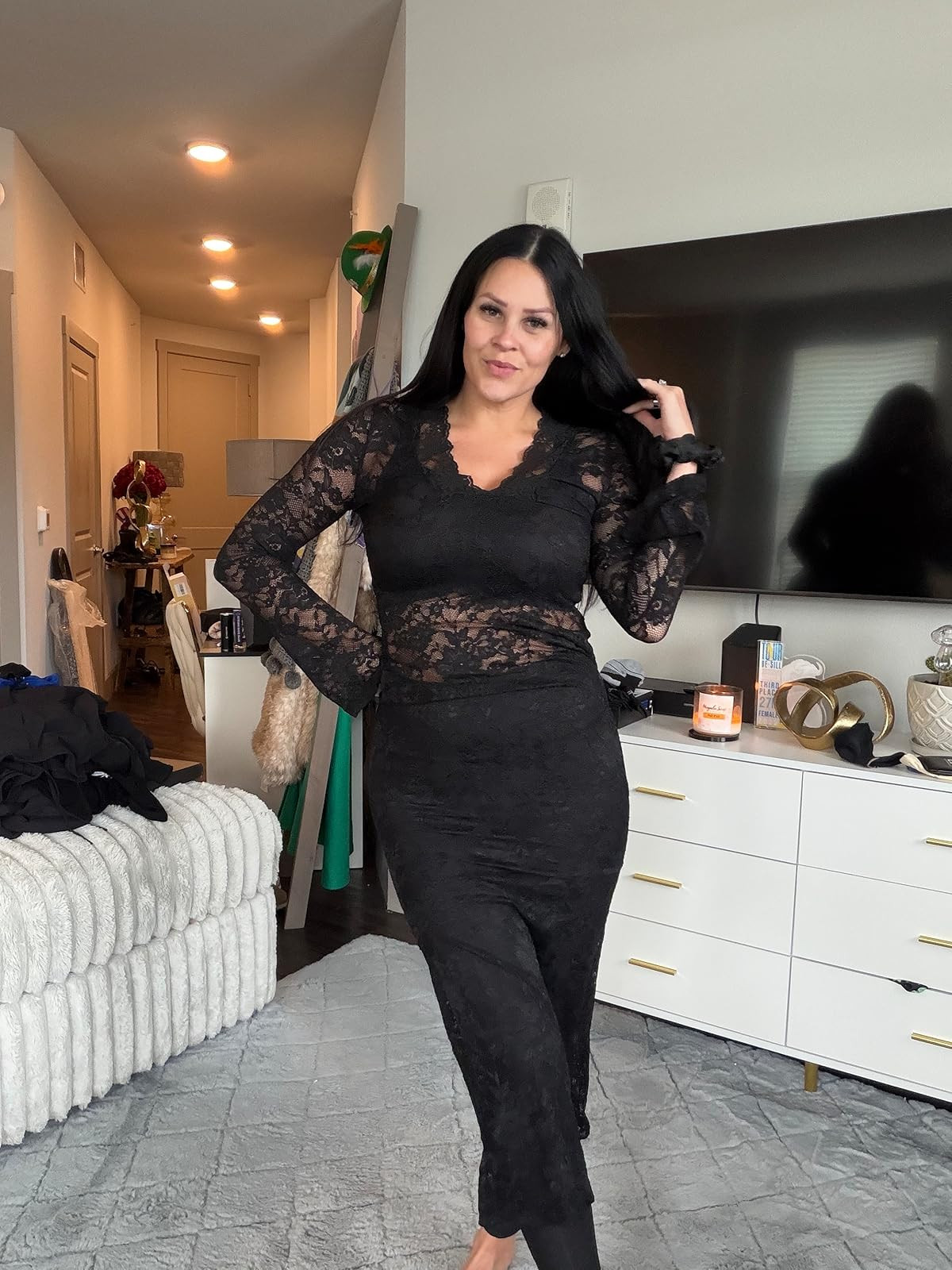 Women's Black Lace Mesh Long Dress Sheer Sexy Floral Long Sleeve Bodycon Dresses 

 #LTKCyberWeek #LTKGiftGuide #LTKHoliday