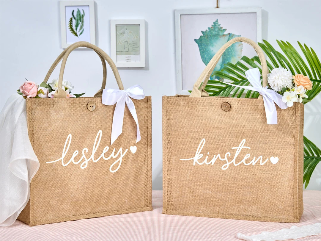 Bridesmaid Burlap Tote Bags, Personalized Burlap Tote Bags, Bridal Party Bridesmaid Gifts, Large ... | Etsy (US)