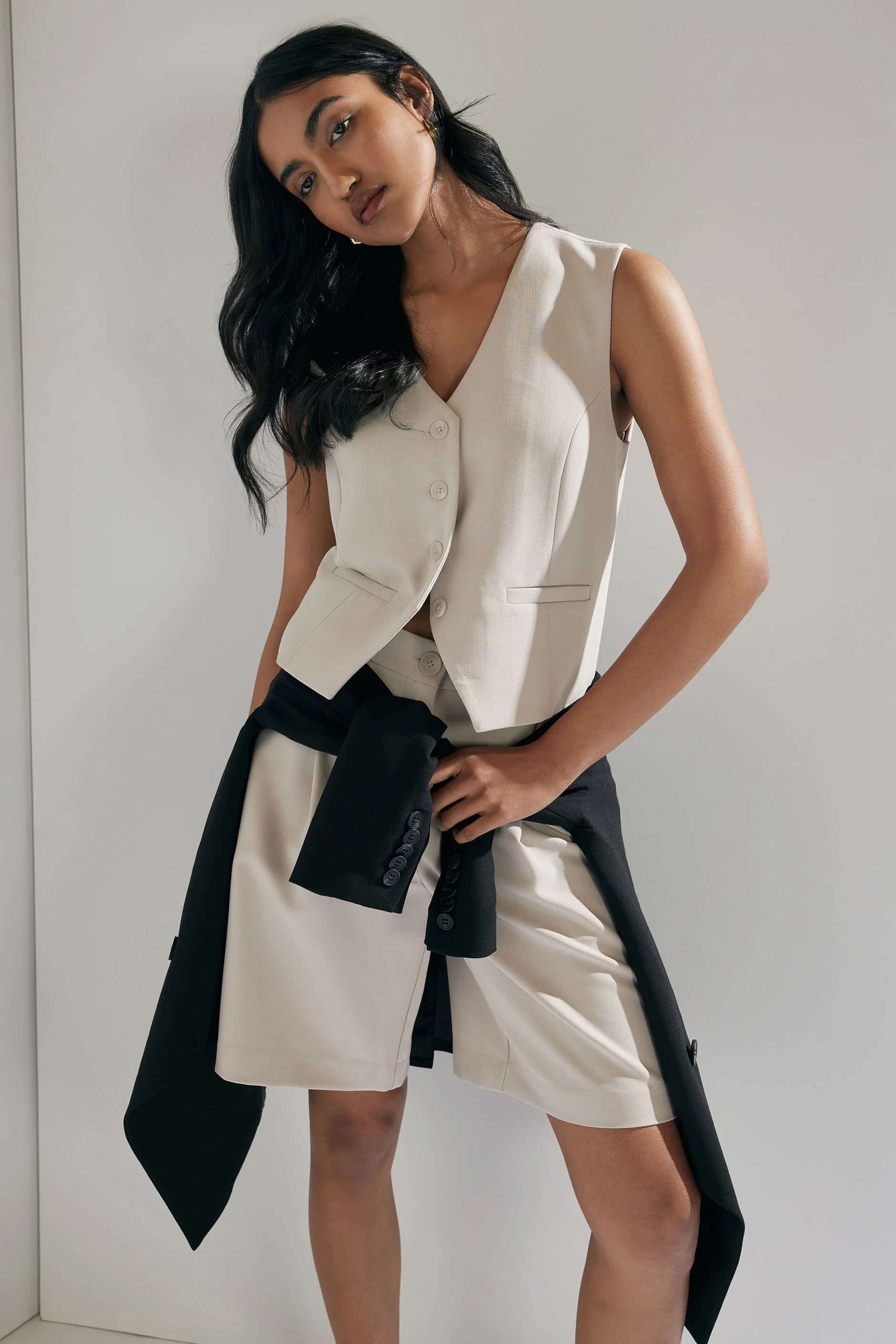 Zali Tailored Vest - Coconut | DECJUBA | DECJUBA