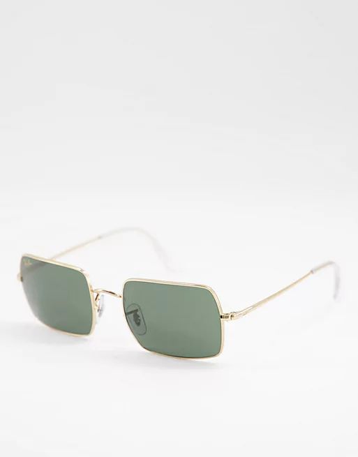 Ray-Ban slim square metal sunglasses in gold with black lens | ASOS (Global)
