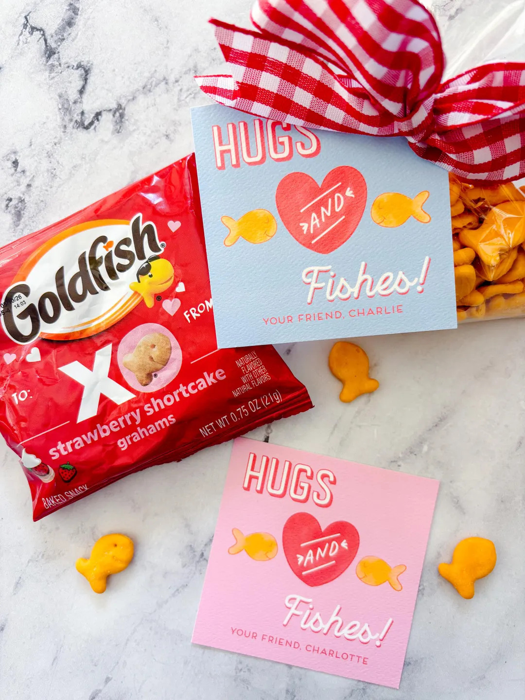 Hugs & Fishes Valentine, Valentine Class Tags, Watercolor, Printed, goldfish valentine, valentine... | Etsy (US)