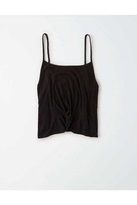 AE Soft & Sexy Twist Front Tank Top Women's True Black XXS | American Eagle Outfitters (US & CA)