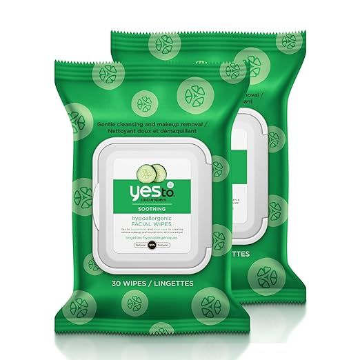 Yes To Cucumbers Soothing Hypoallergenic Facial Wipes for Sensitive Skin, 30 Count (Pack of 2) | Amazon (US)