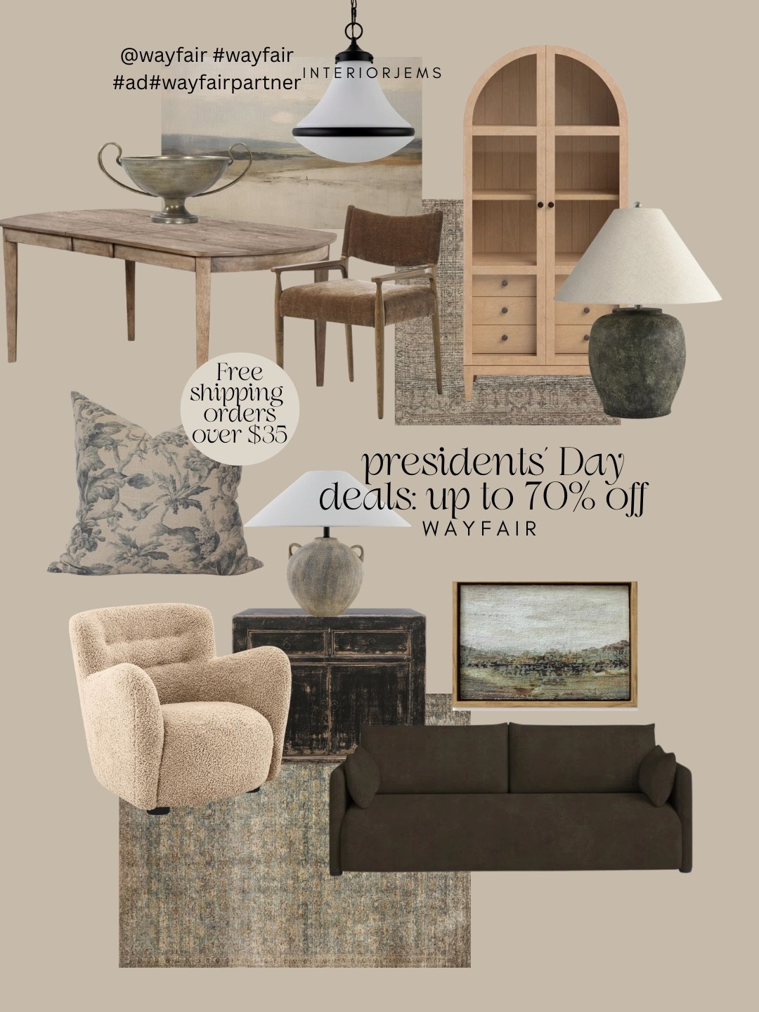 If you love that warm, vintage leaning, collected look, the Wayfair Presidents’ Day Clearance is a really good time to shop. I pulled together a mix of classic wood pieces, textured rugs, timeless lighting, and neutral accents that all work together for that relaxed, traditional meets vintage style all from #wayfairpartner 
The sale is up to 70% off, and they’re offering fast, free shipping on orders over $35, which makes it a great time to grab some of the bigger pieces you’ve been waiting on.
@wayfair #wayfair #ad #wayfairpartner

#LTKSaleAlert #LTKHome